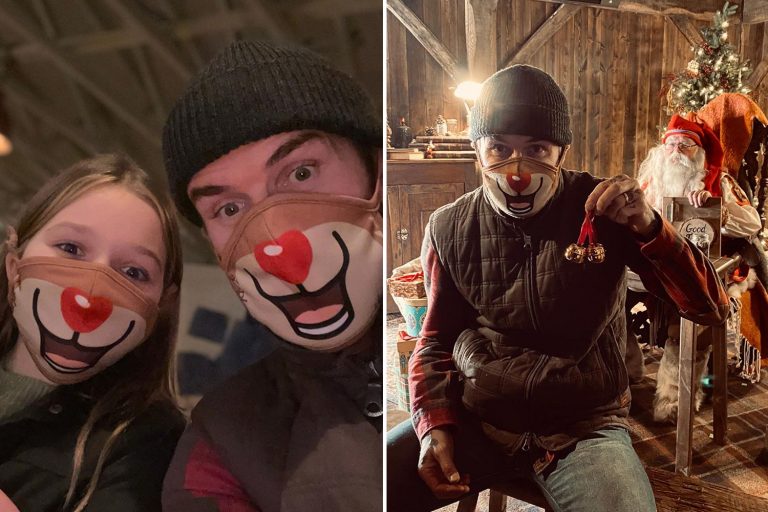 David Beckham wears matching reindeer mask with daughter Harper on family trip to Lapland