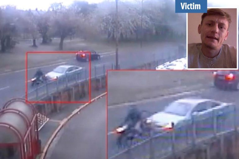 Moment vigilante driver killed thief who had stolen a bike from outside his home by ramming him off…