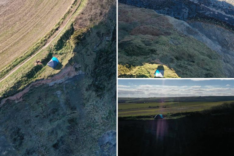 Daredevil couple slammed for camping with child on edge of CLIFF in Yorkshire