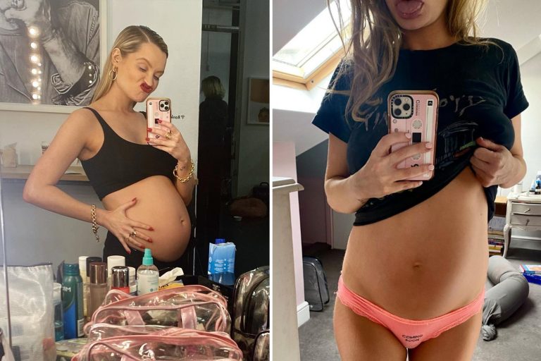 Pregnant Laura Whitmore shows off her baby bump in ‘coming soon’ knickers as she takes mirror selfie