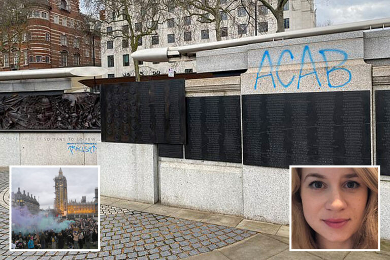 Sarah Everard protesters scrawl ‘all coppers are b******s’ over Battle of Britain memorial during…