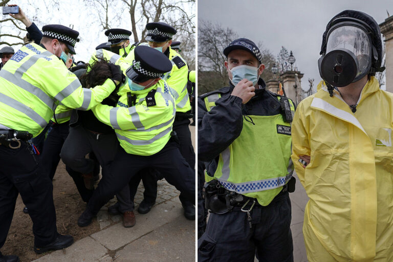 Anti-lockdown mob clashes with cops at demo in London after police warned protesters will be…