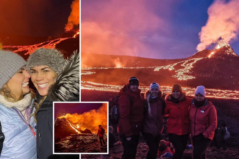 Iceland volcano tourists flock to first eruption in 6,000 years as lava spews 300ft into the air