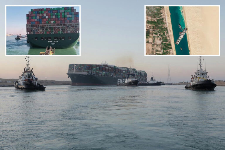 Suez Canal megaship is finally FREED and sailing down channel but logjam could take days to clear