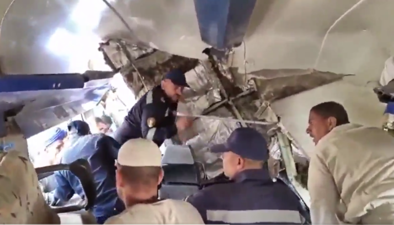 At least 32 dead & 66 injured after two passenger trains collide in Egypt as devastating pics show…