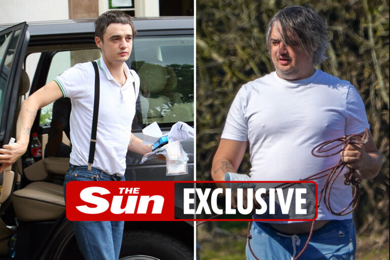 Rocker Pete Doherty looks unrecognisable as he walks dog with lover after adjusting to new life in…