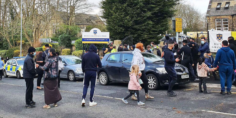 Furious parents gather outside Yorkshire school after teacher allegedly showed derogatory cartoons…