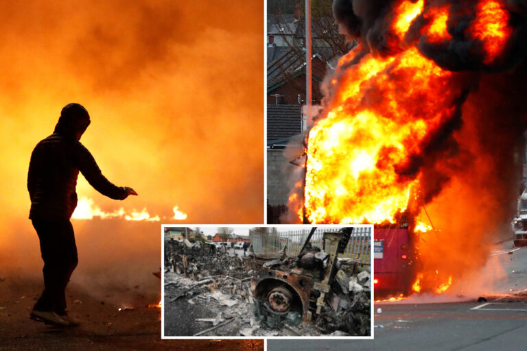 Belfast riots: Bus torched & 7 cops hurt after rocks pelted at them as loyalists & nationalists…
