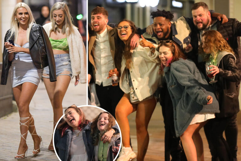 Boozy Brits enjoy wild night out on the town to celebrate second weekend of freedom since beer…