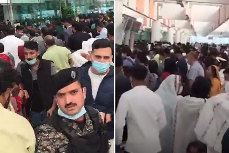 Chaotic scenes unfold at Islamabad Airport as hundreds desperately rush to reach UK before 4am…