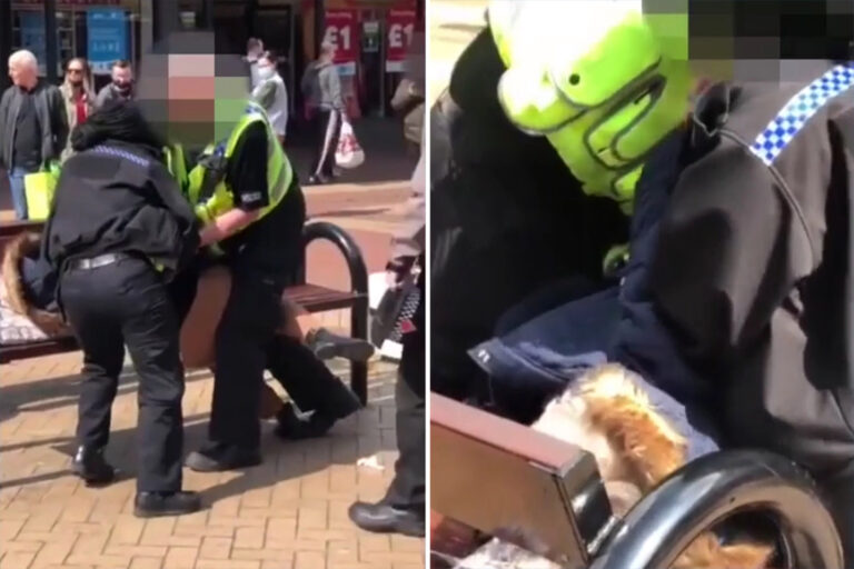 Woman screams ‘you’re breaking my arm’ as she’s arrested by police over anti-lockdown stickers as…