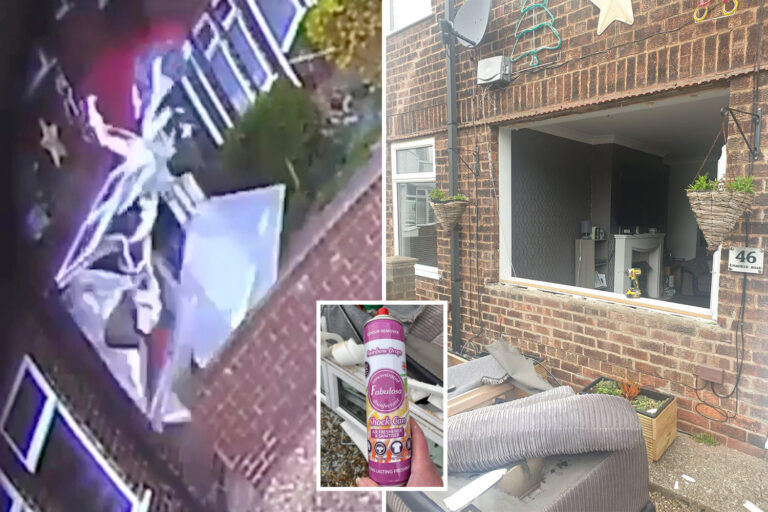 Shocking moment mum’s cleaning spray EXPLODES and blows out windows of family home