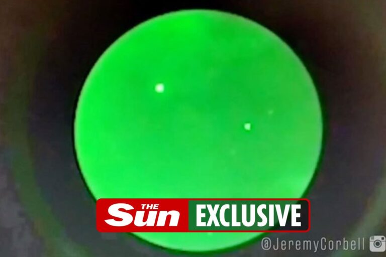 Eerie moment flashing pyramid UFO and bizarre orb buzz US warships before vanishing in latest Navy…