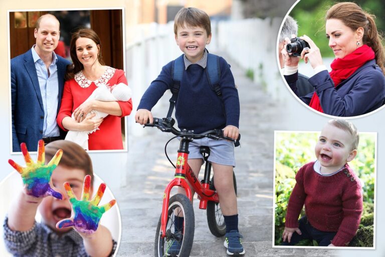 Prince Louis grins as he marks his third birthday on £200 red balance bike