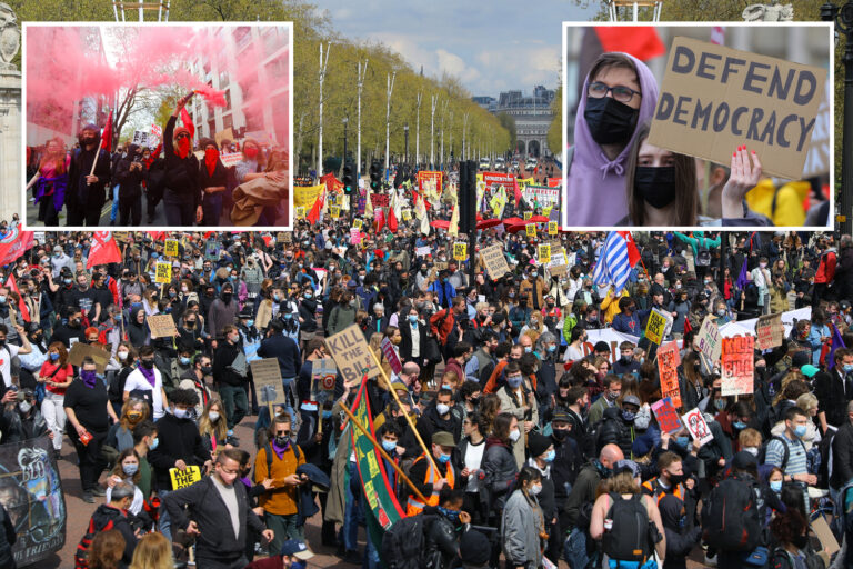 Thousands of ‘Kill the Bill’ activists march through cities across UK against plans to increase…