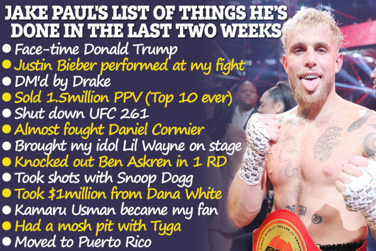 Jake Paul reveals 13-long list of things he’s done in two weeks including ‘shutting down UFC’ and…