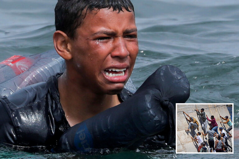 Ceuta migrant crisis – Heartbreaking images show boy in tears as he makes perilous journey to border…