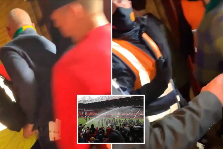 Man Utd security guard yells ‘I’m happy for this, I hate the f*****s’ as fans storm Old Trafford