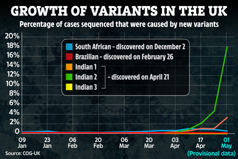 Indian variant spreading rapidly in parts of UK as it ’causes 1 in 20 Covid cases’