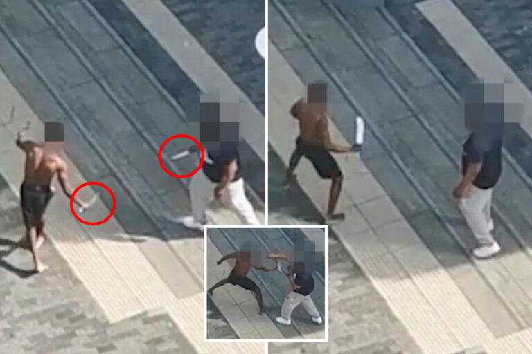 Sickening moment thugs slash each other with giant blades in Greenwich knife battle leaving man…