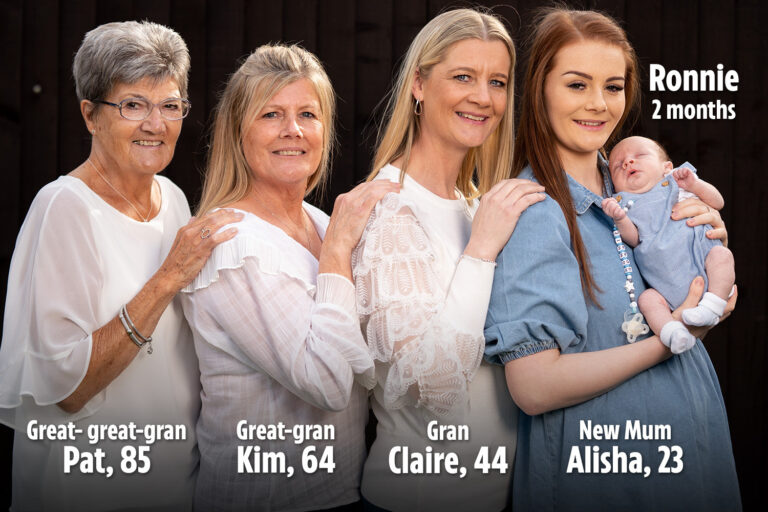 Family’s five generations meet up for first time to meet mum’s latest arrival