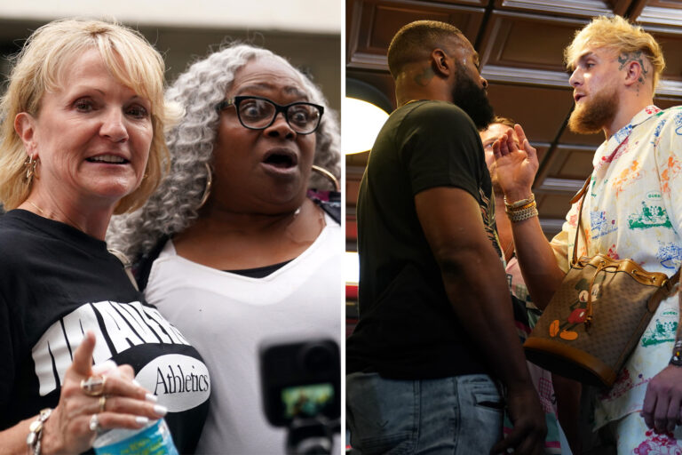 Jake Paul and Tyron Woodley’s mums hug while rival sons trash-talk each other ahead of fight