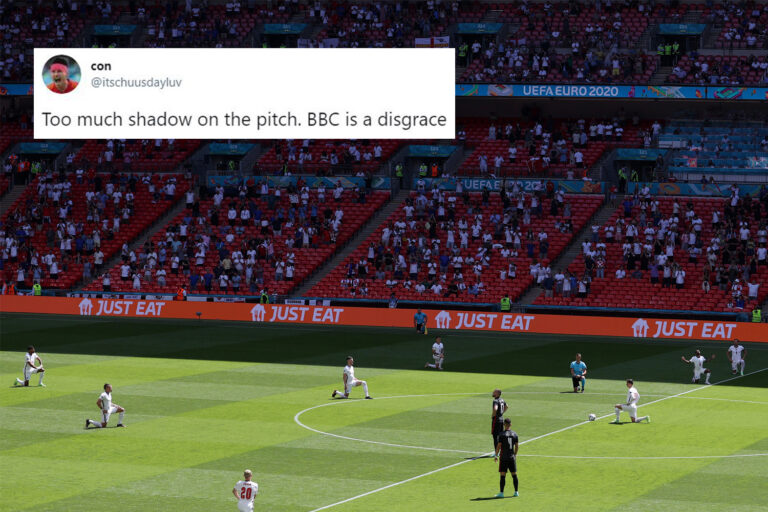 Fuming fans bizarrely blame BBC for SHADOW covering third of Wembley pitch for England’s Euro 2020…