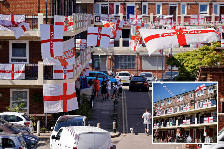 Patriotic residents cover their ENTIRE estate with 400 England flags to cheer on the Three Lions…