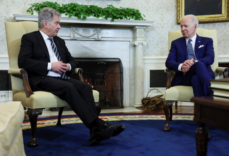 Finnish leader meets Biden, weighs NATO as war deepens