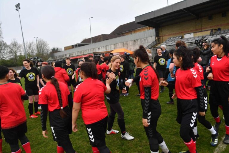 Afghan women footballers revel in freedom to beat British MPs