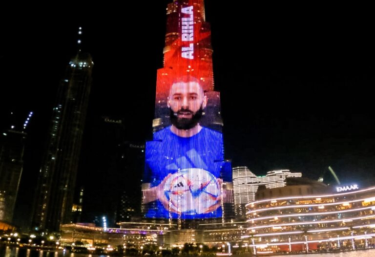 Karim Benzema and UAE’s Nouf Alanzi showcase Al-Rihla, match ball of the 2022 World Cup, in Dubai