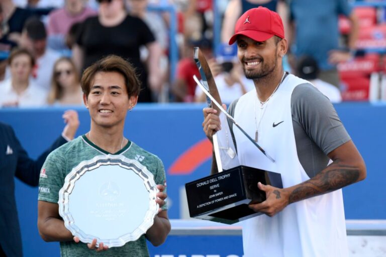 Kyrgios ends title drought at Citi Open; Samsonova takes women’s crown