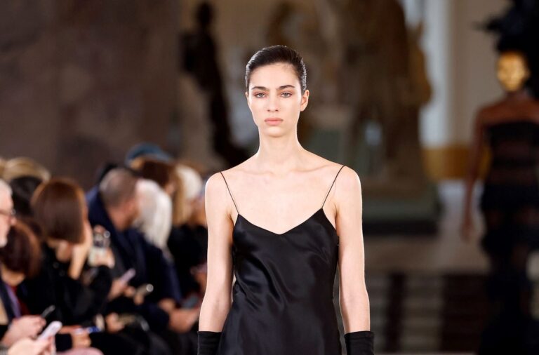 French Algerian model Loli Bahia walks for Schiaparelli at Paris Haute Couture Week