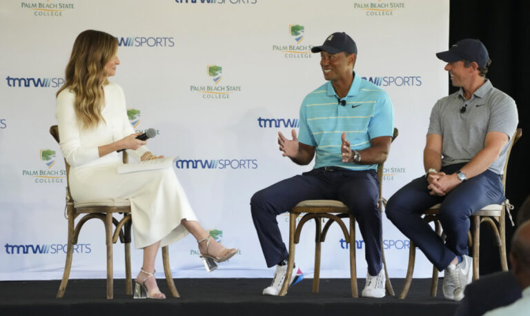 Woods, McIlroy break ground on high-tech golf league site