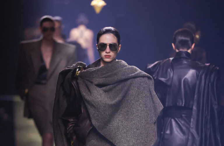 Model Loli Bahia walks for Saint Laurent at Paris Fashion Week