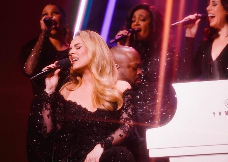 Adele shows off Zuhair Murad gown at Las Vegas residency