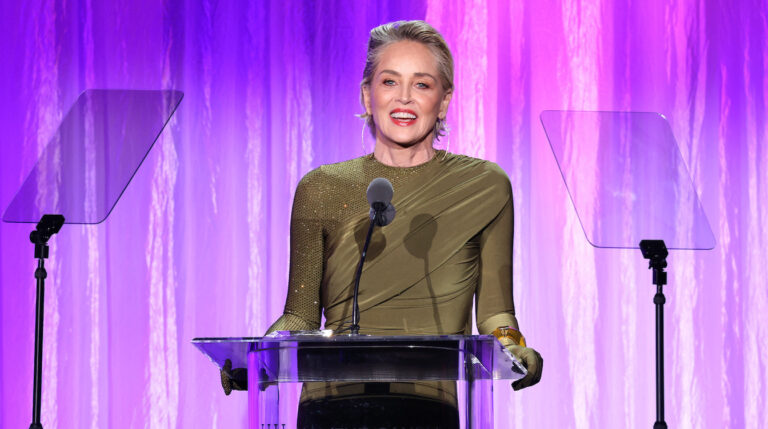 Sharon Stone shows off gown by Saudi designer Yousef Akbar at Beverly Hills gala event